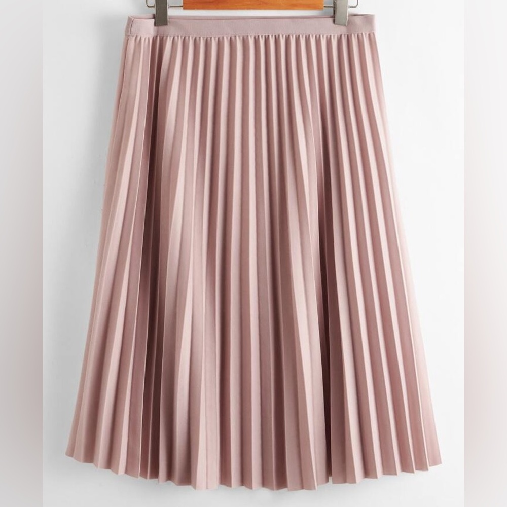 SHEIN | solid midi pleated skirt (1XL/14, dusty pink)